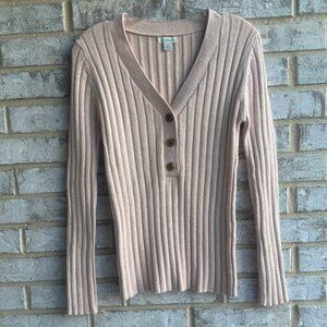 Sundance Long Sleeve Pink Plush Cotton Blend V-Neck Sweater Women's Size M
